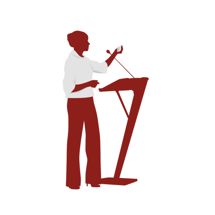 Woman presenting from podium